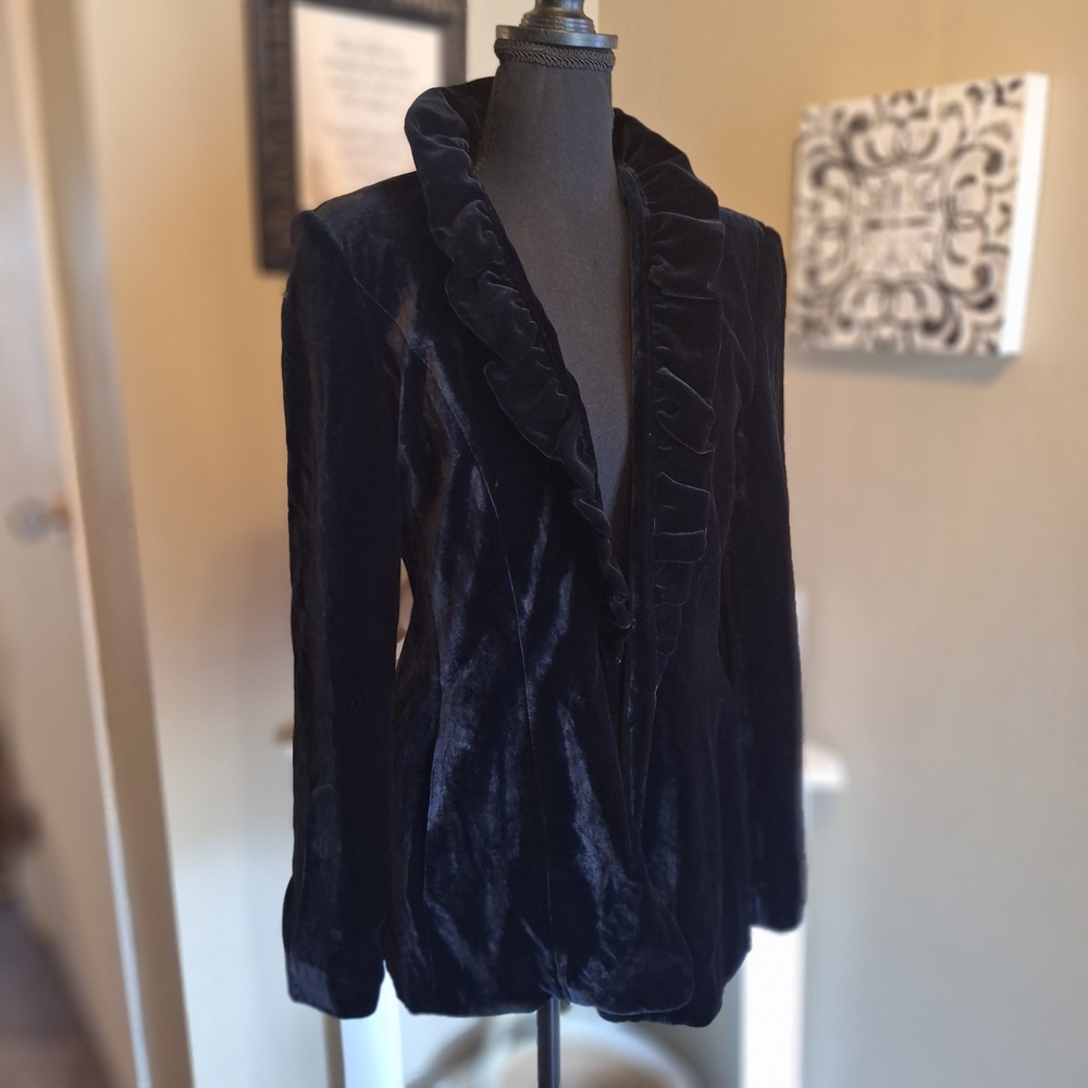 Elegant Black Velvet Women's Blazer Jacket 6 - Picture 11 of 16